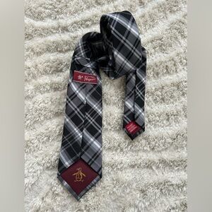 Original Penguin Black, Gray & White Plaid Silk Tie